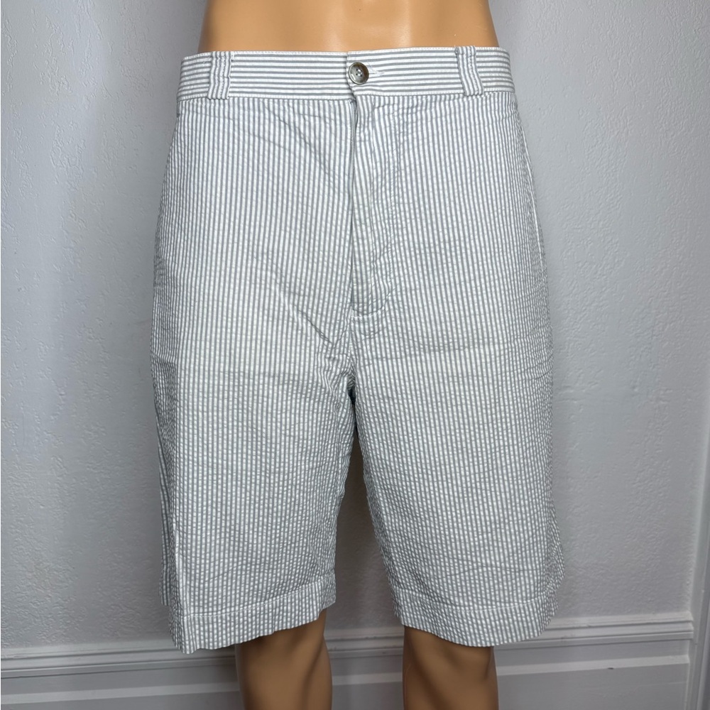 Lacoste Men's Seersucker Chino Shorts Striped Size 46 Large Gray White High Rise